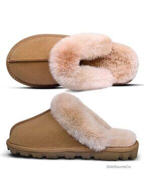 Women's Fuzzy Plush Faux Fur Slippers Anti-Slip Rubber Sole House Shoes